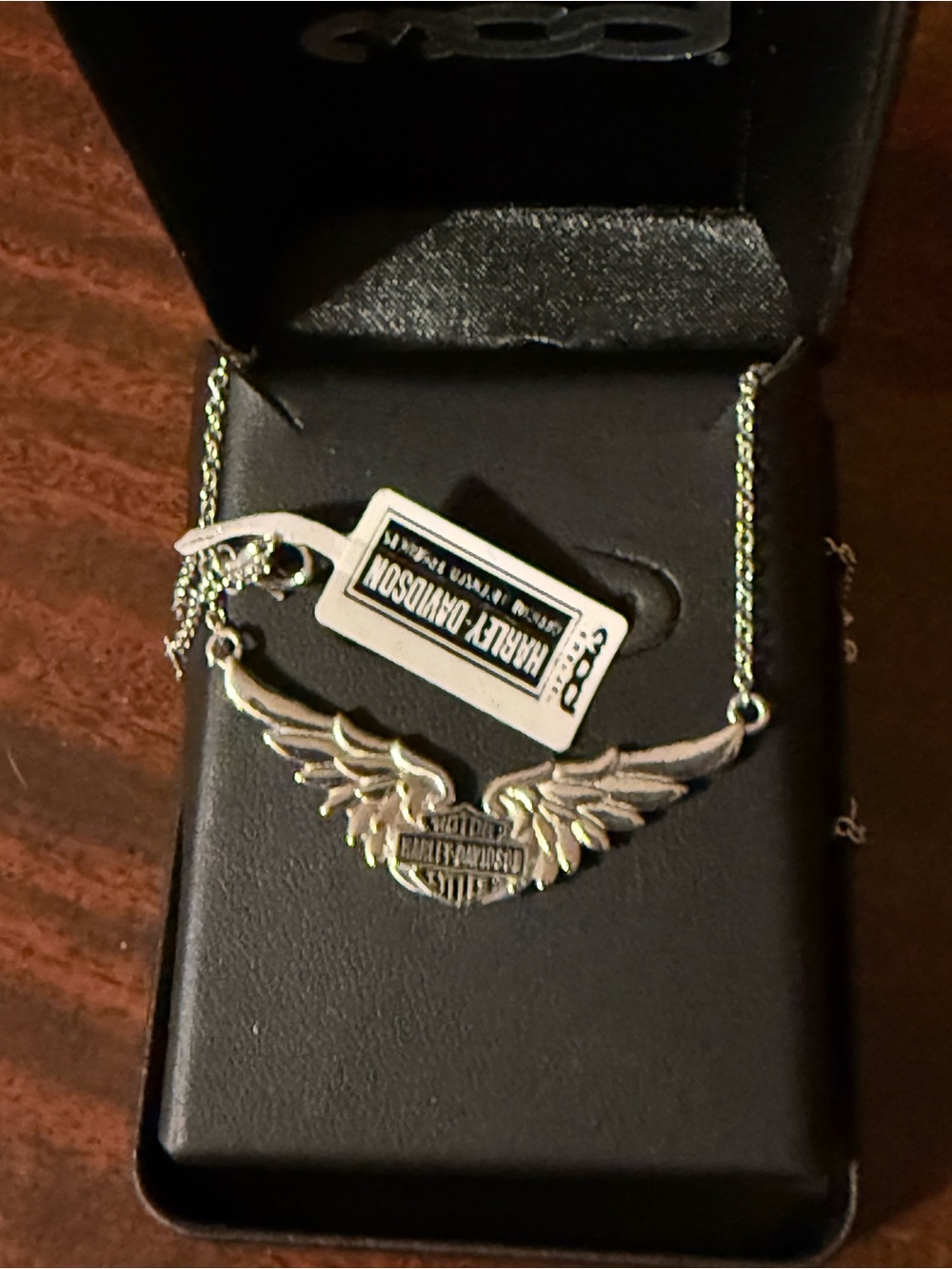 Harley-Davidson Silver Tone Winged Bar & Shield Necklace